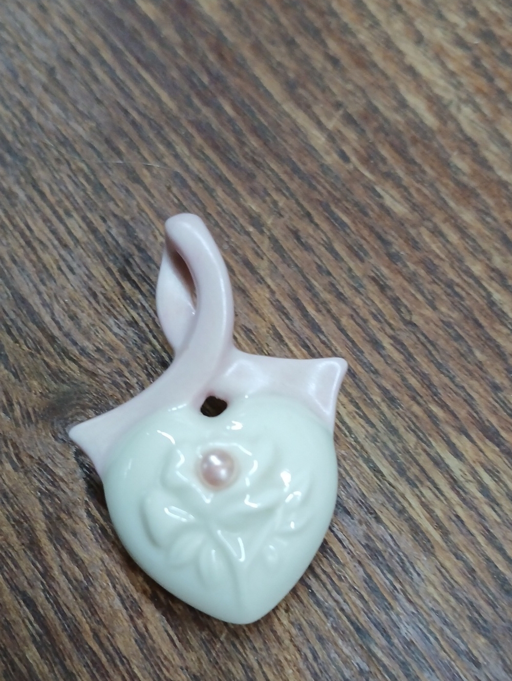 Lenox Pale Pink and Cream Heart Pendant with Pearl Accent
